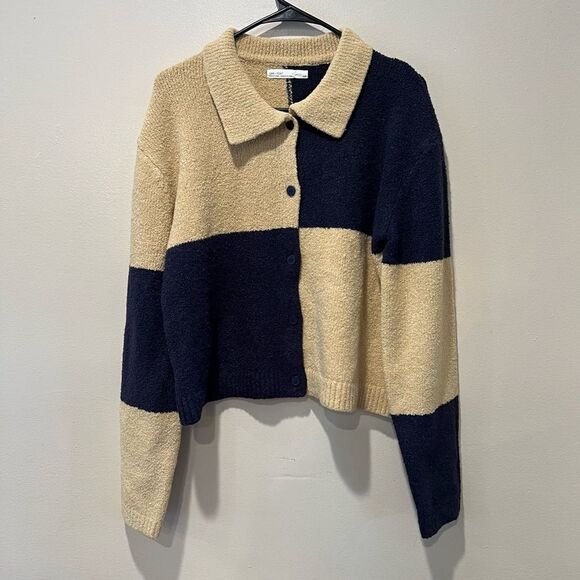 Oak + Fort Checkered Cardigan Size M Oversized Wool Blend Cozy - Picture 2 of 11